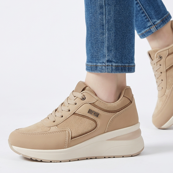 Sheena Chunky Wedge Comfort Trainers in Khaki