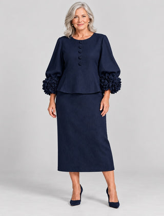 Rosemary Rose Sleeve Top and Pencil Skirt Set in Navy