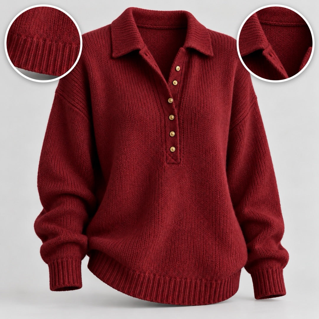 Sally jumper details: polo collar and ribbed hem