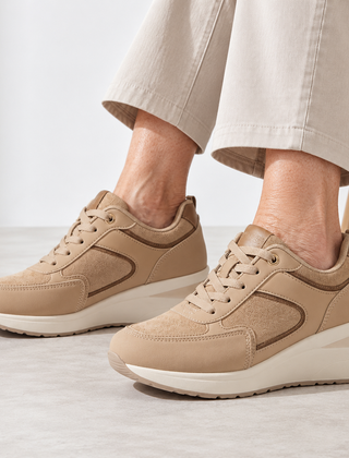 Sheena Chunky Wedge Comfort Trainers in Khaki