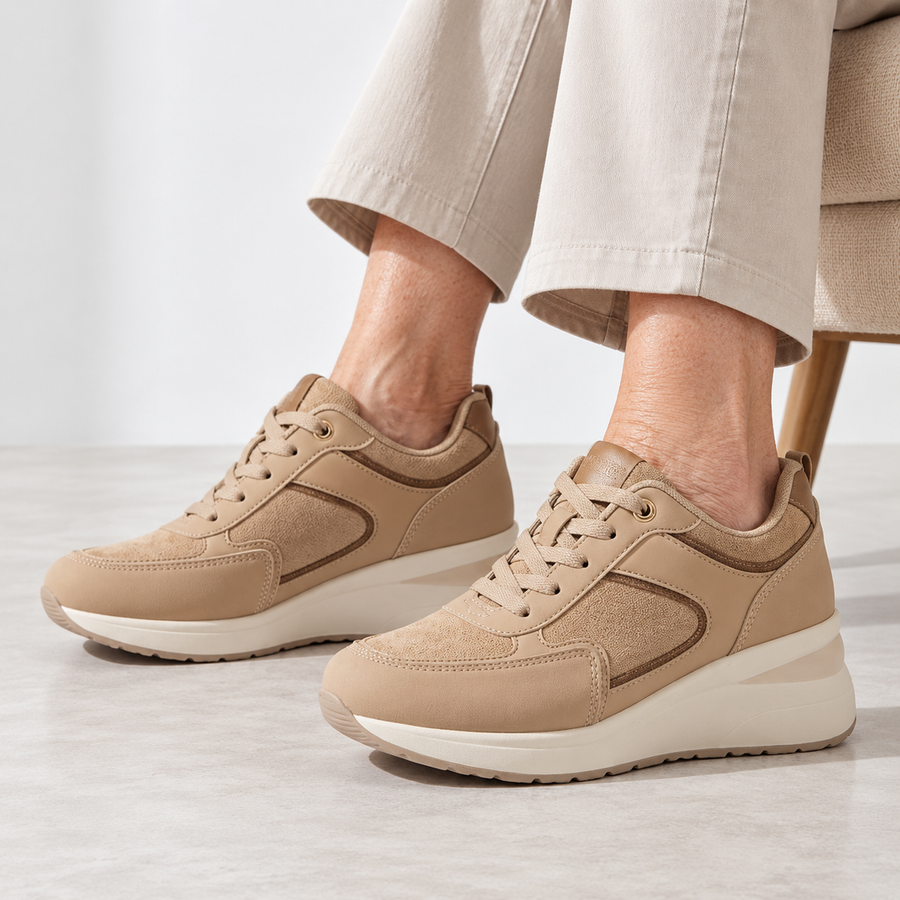 Sheena Chunky Wedge Comfort Trainers in Khaki
