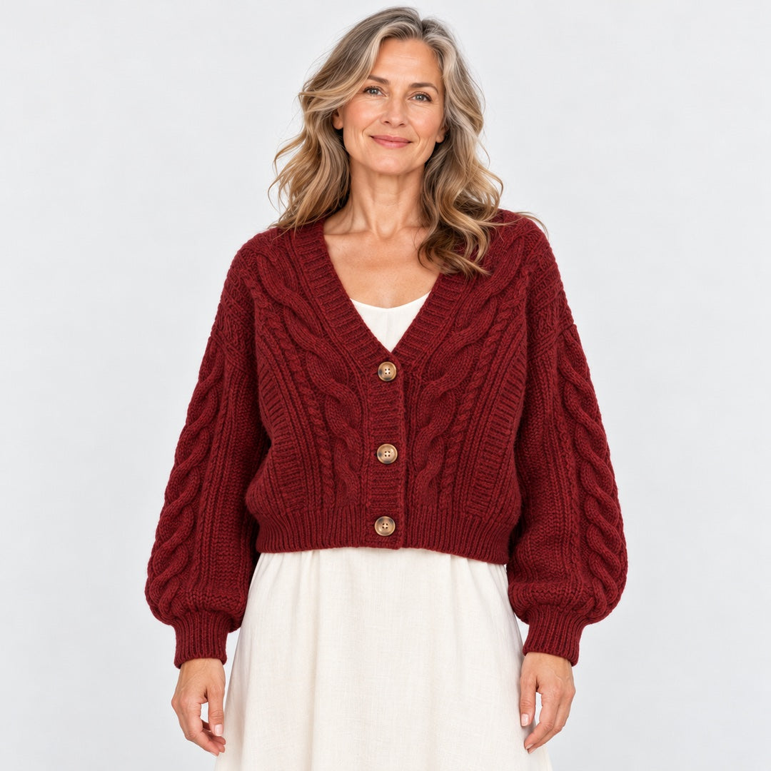The Sheila Cropped Cable Knit Cardigan close-up of the fabric