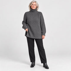 The Shona Chunky Roll Neck Longline Jumper in Grey