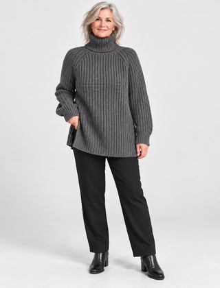 The Shona Chunky Roll Neck Longline Jumper in Grey