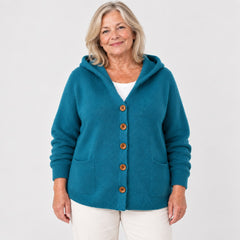 Sonia Hooded Button Cardigan in Teal