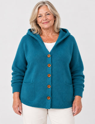 Sonia Hooded Button Cardigan in Teal