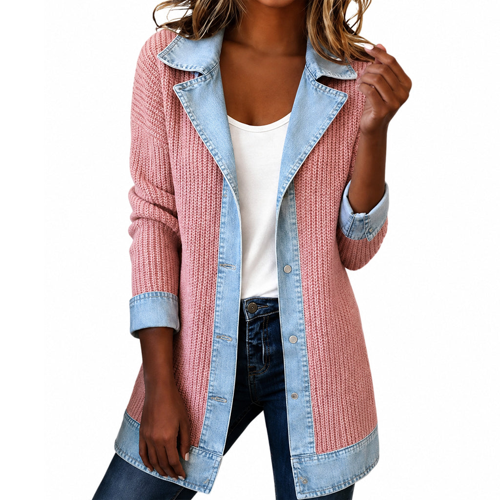 Marlowe™ | Denim Trim Knit Cardigan