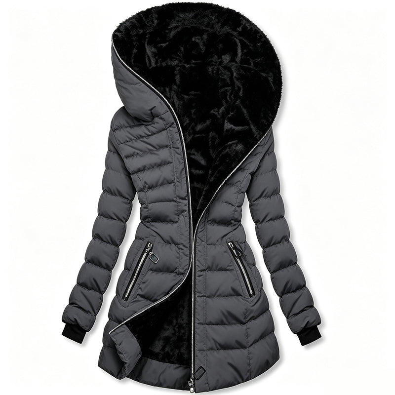 Isobel Quilted Coat with Fur-Look Hood