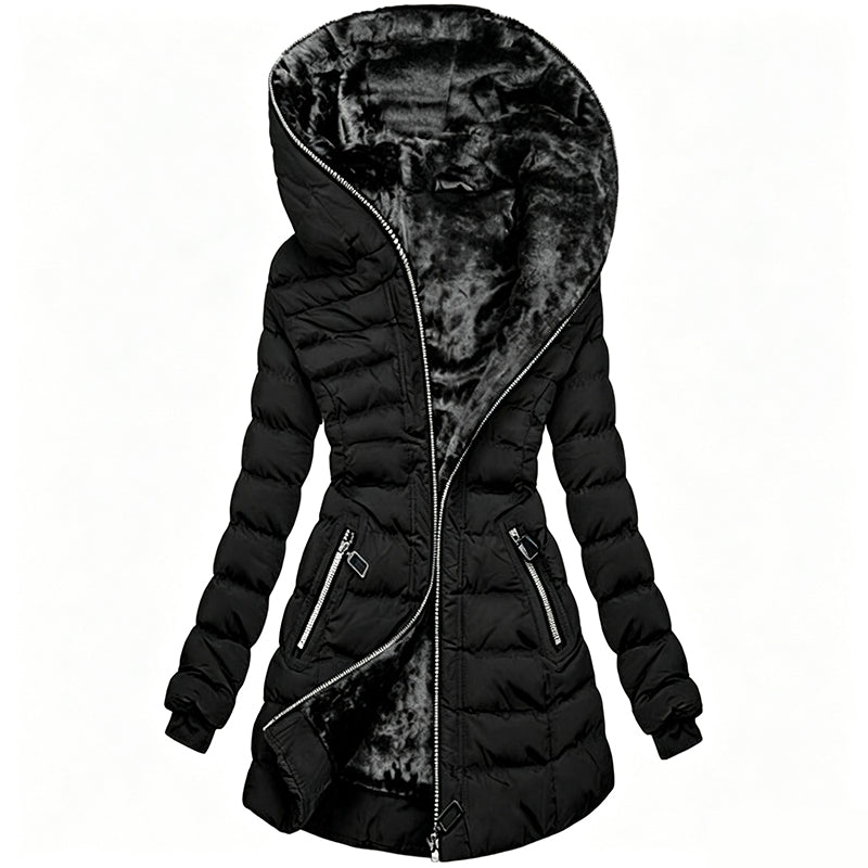 Isobel Quilted Coat with Fur-Look Hood