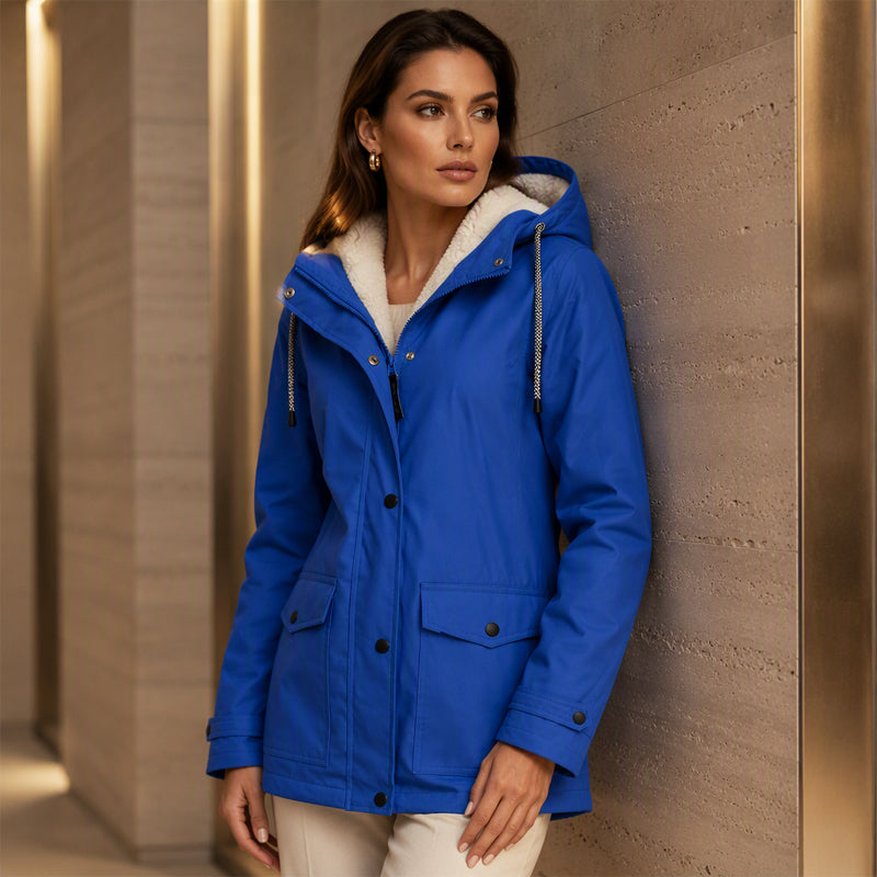 Lilian Hooded Rain Jacket with Fleece-Look Lining