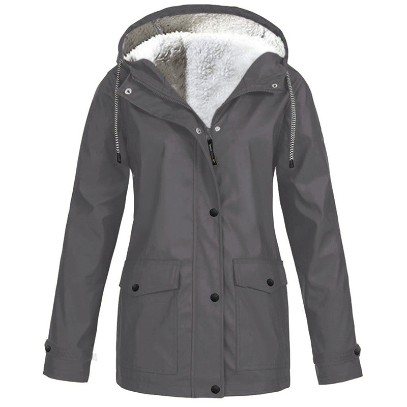 Lilian Hooded Rain Jacket with Fleece-Look Lining