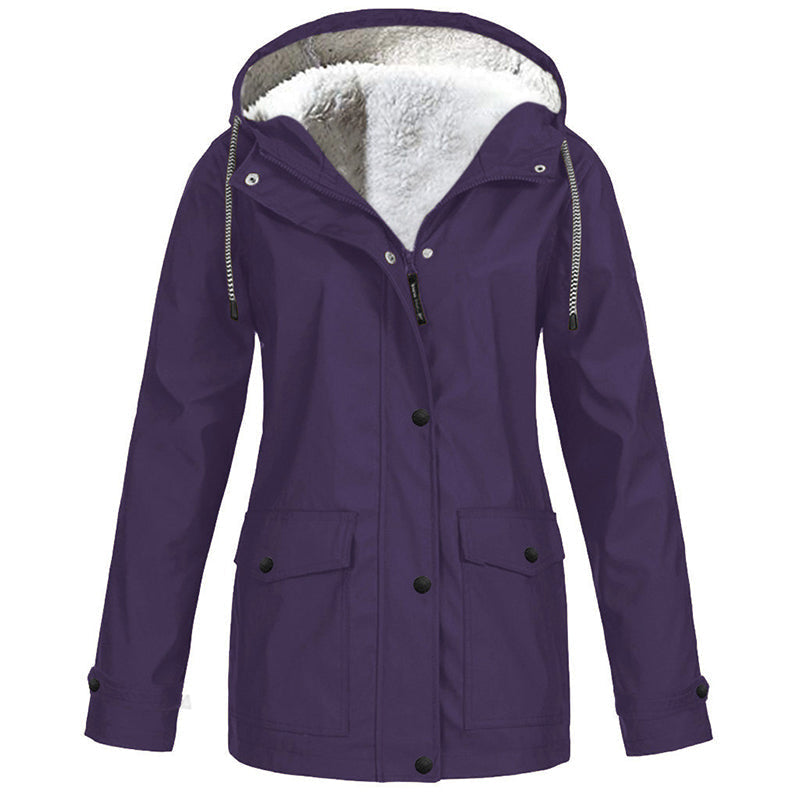 Lilian Hooded Rain Jacket with Fleece-Look Lining