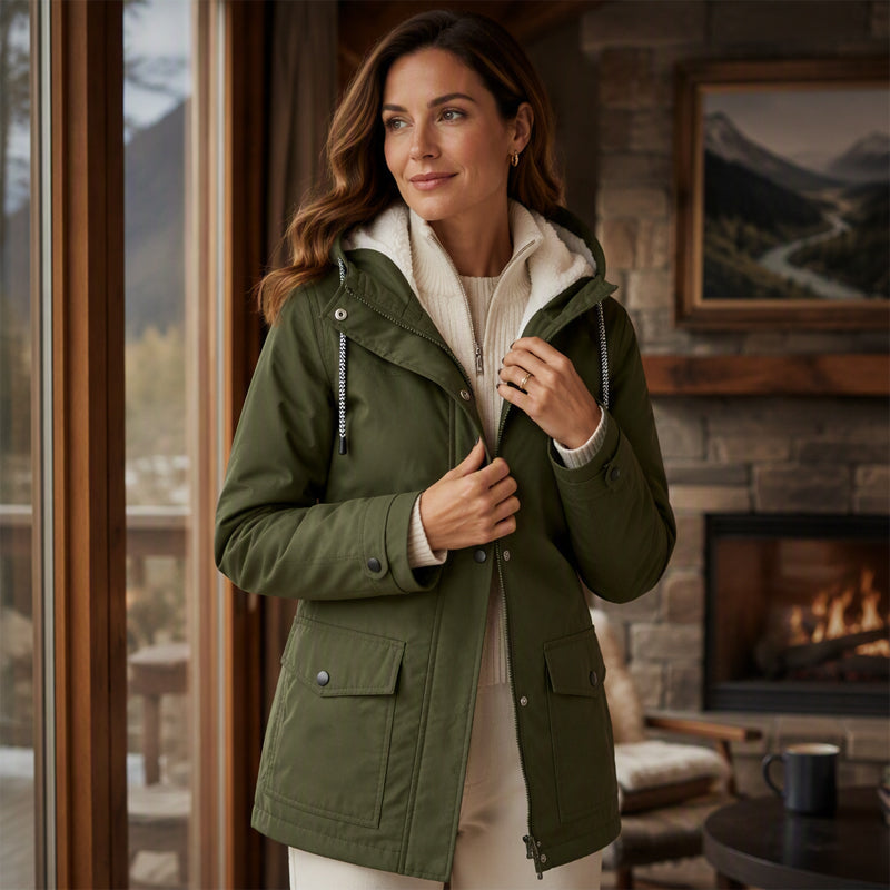 Lilian Hooded Rain Jacket with Fleece-Look Lining
