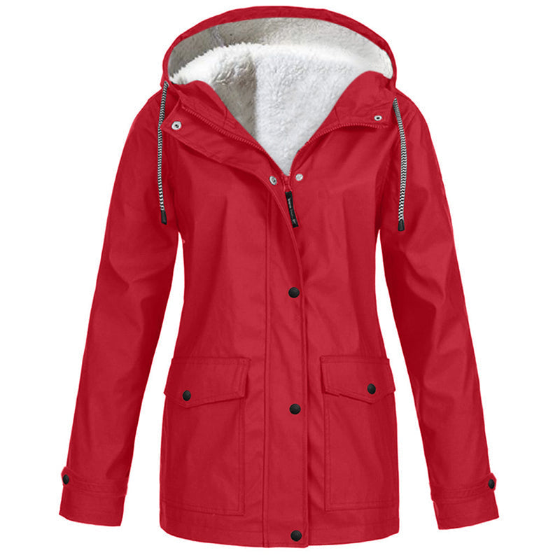 Lilian Hooded Rain Jacket with Fleece-Look Lining