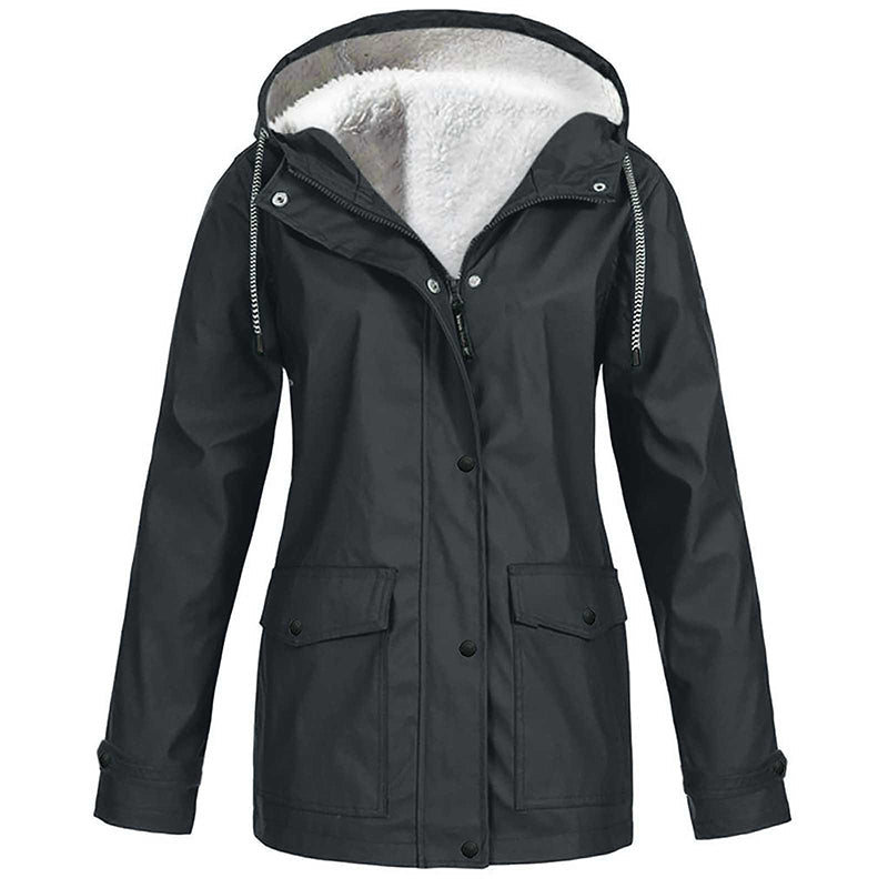 Lilian Hooded Rain Jacket with Fleece-Look Lining