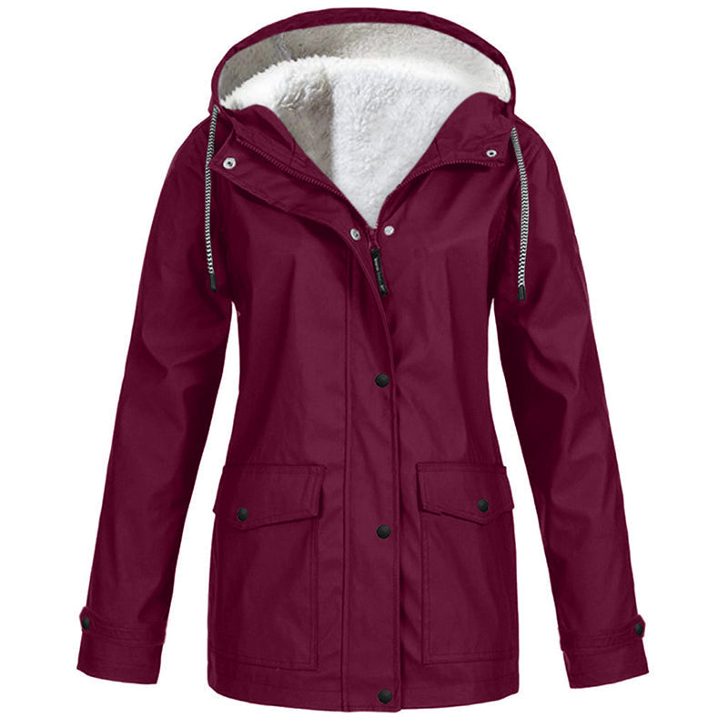 Lilian Hooded Rain Jacket with Fleece-Look Lining