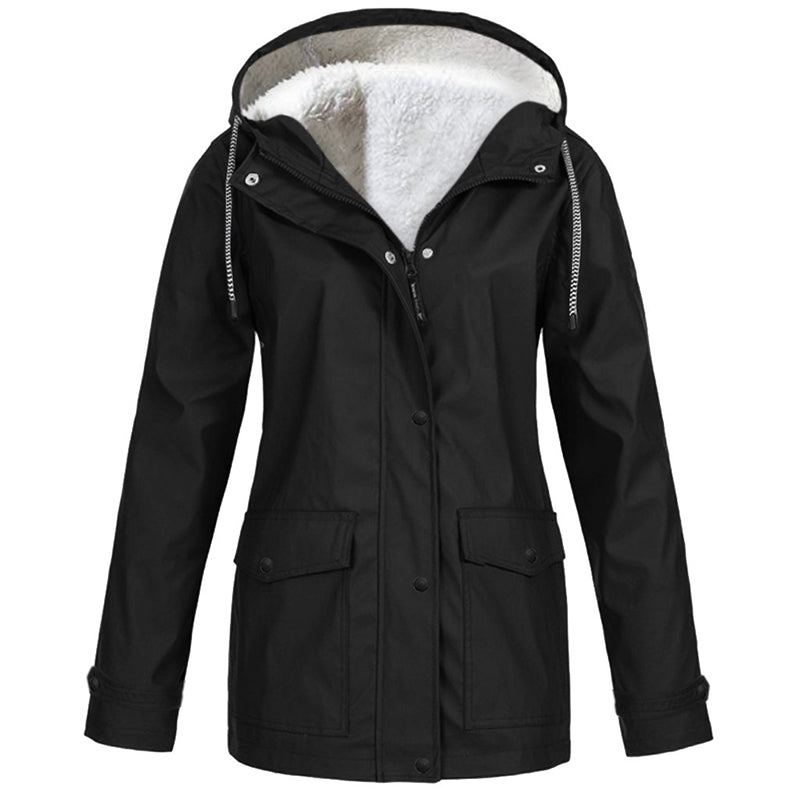 Lilian Hooded Rain Jacket with Fleece-Look Lining