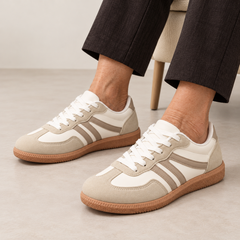 Sue Retro Stripe Suede-Look Trainers in Cream