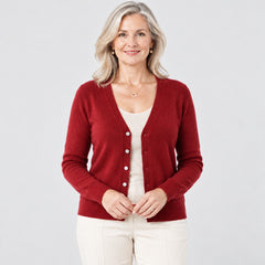 The Tanya V-Neck Button Front Fine Knit Cardigan close-up of the fabric