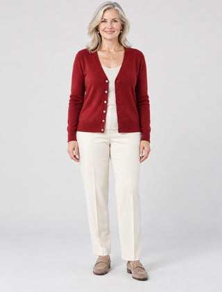 The Tanya V-Neck Button Front Fine Knit Cardigan in the studio