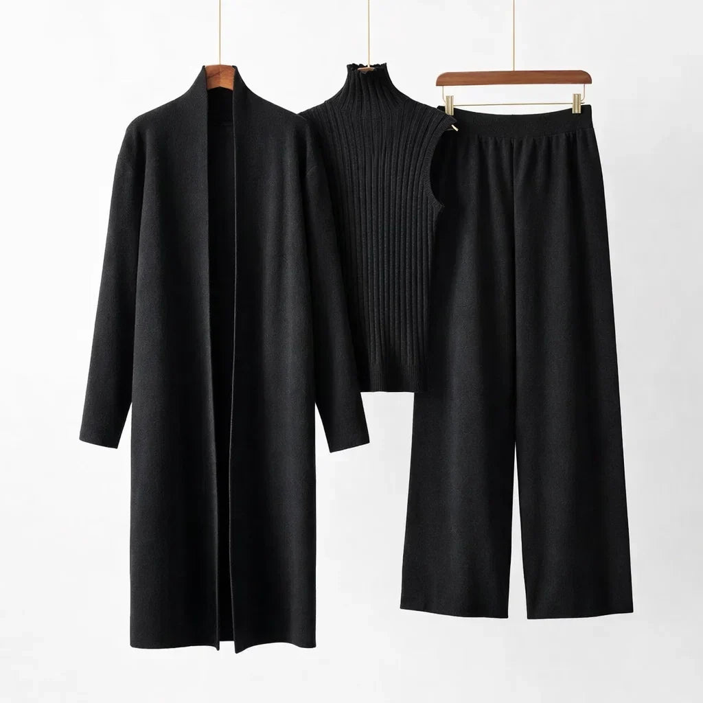 Celia Three-Piece Knit Set with Long Cardigan