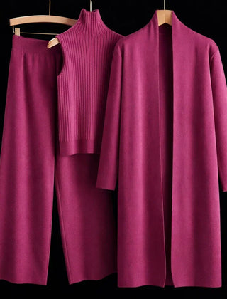 Celia Three-Piece Knit Set with Long Cardigan