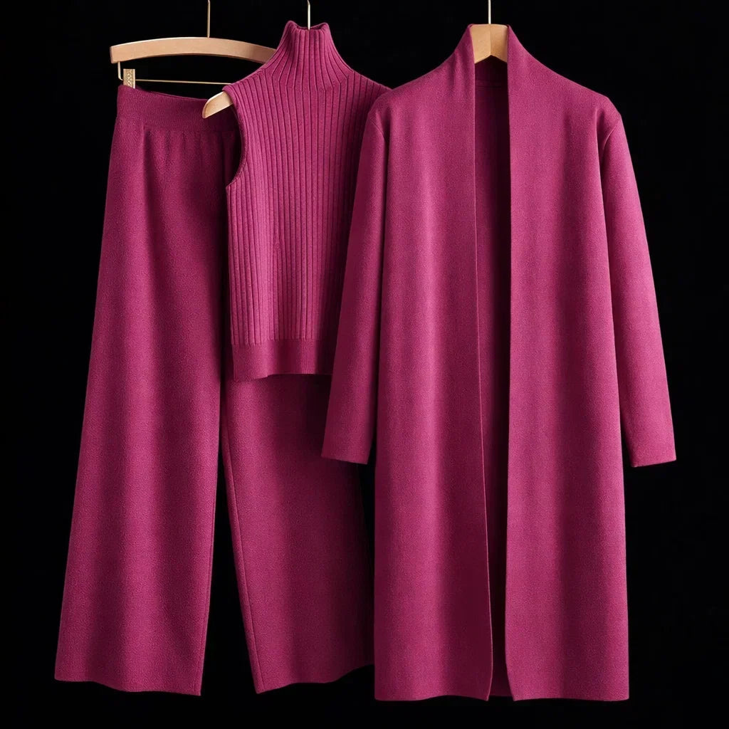 Celia Three-Piece Knit Set with Long Cardigan