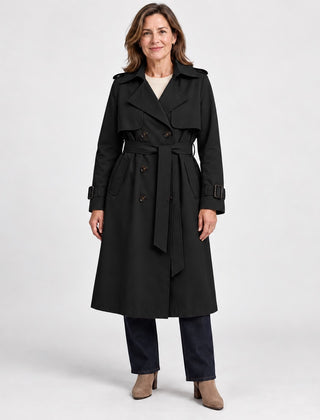 The Theresa Classic Belted Trench Coat in Black