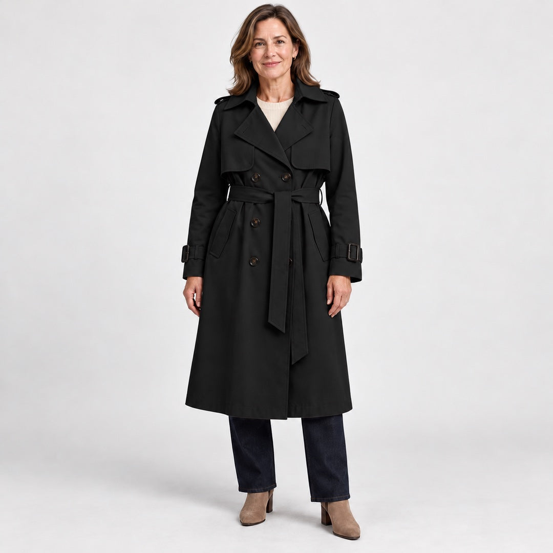 The Theresa Classic Belted Trench Coat in Black