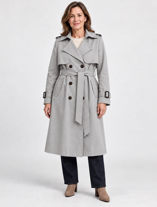 The Theresa Classic Belted Trench Coat in Light Grey