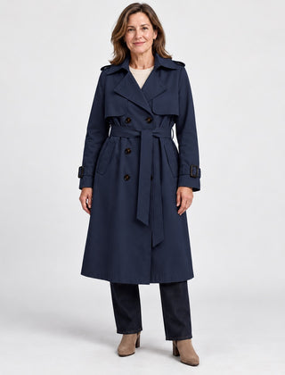 The Theresa Classic Belted Trench Coat in Navy