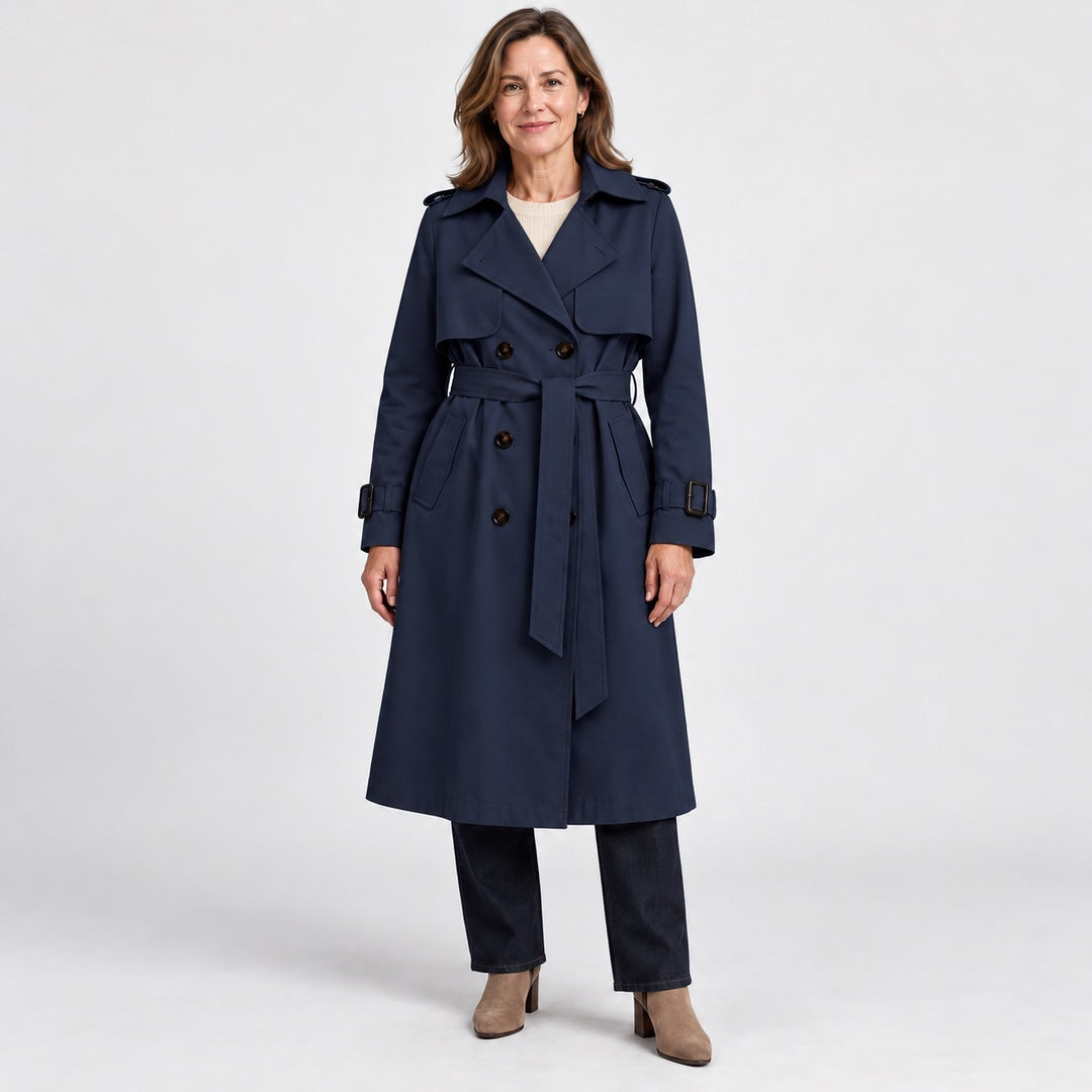 The Theresa Classic Belted Trench Coat in Navy