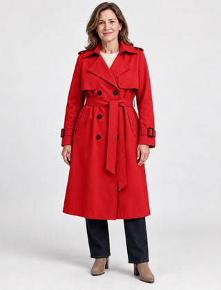 The Theresa Classic Belted Trench Coat in Red