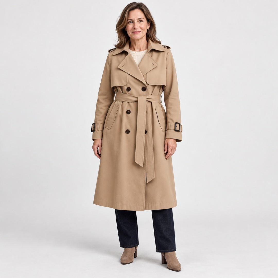 The Theresa Classic Belted Trench Coat in Khaki
