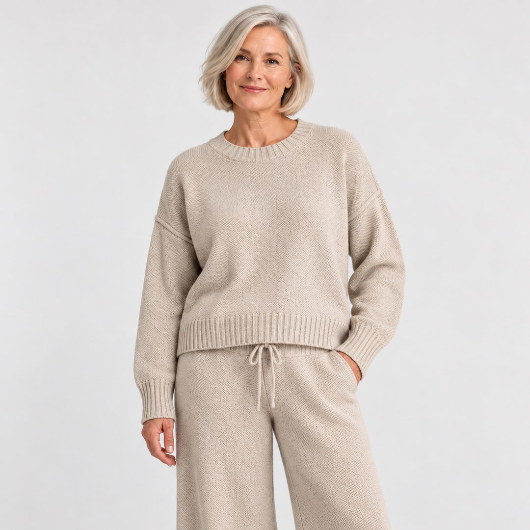 The Toni Knit Jumper and Wide Leg Trouser Set close-up of the knit