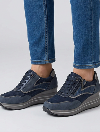 Lynda Zip & Lace Wedge Trainers in Navy