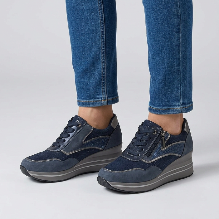 Lynda Zip & Lace Wedge Trainers in Navy