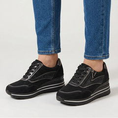 Lynda Zip & Lace Wedge Trainers in Black