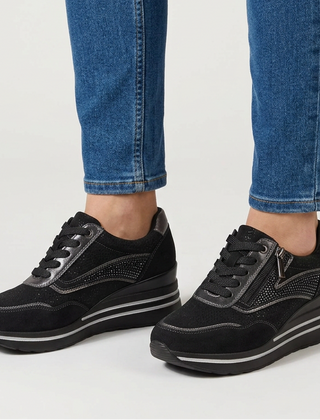 Lynda Zip & Lace Wedge Trainers in Black