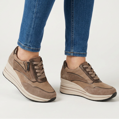 Lynda Zip & Lace Wedge Trainers in Khaki