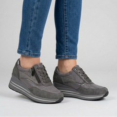 Lynda Zip & Lace Wedge Trainers in Grey