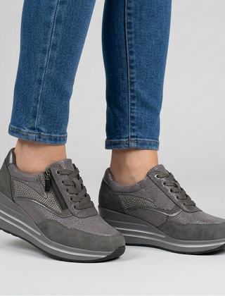 Lynda Zip & Lace Wedge Trainers in Grey