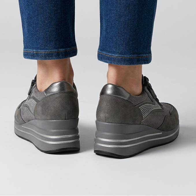 Lynda Zip & Lace Wedge Trainers in Grey