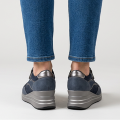Lynda Zip & Lace Wedge Trainers in Navy