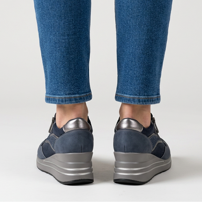 Lynda Zip & Lace Wedge Trainers in Navy