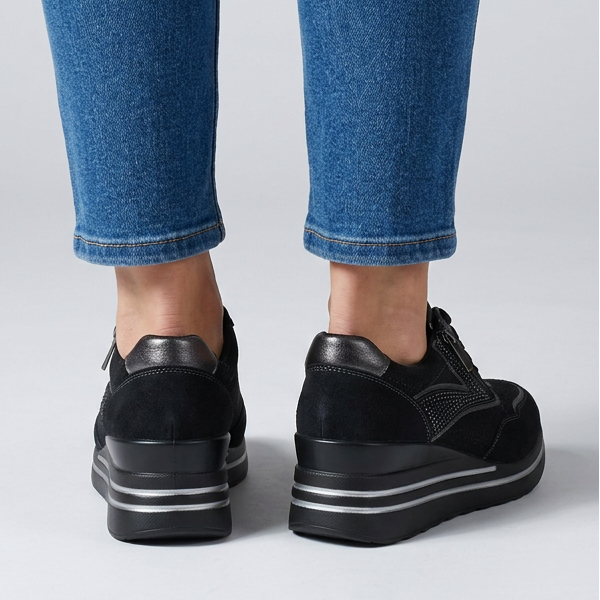 Lynda Zip & Lace Wedge Trainers in Black