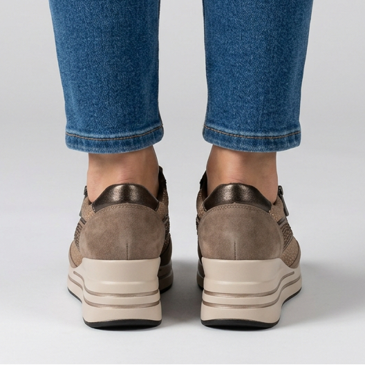 Lynda Zip & Lace Wedge Trainers in Khaki
