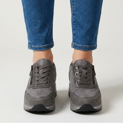 Lynda Zip & Lace Wedge Trainers in Grey
