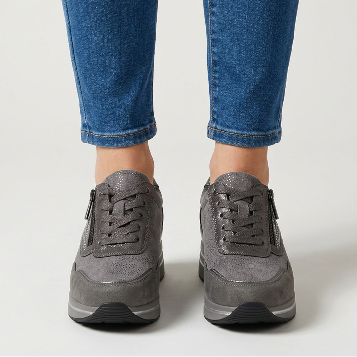 Lynda Zip & Lace Wedge Trainers in Grey