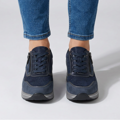 Lynda Zip & Lace Wedge Trainers in Navy